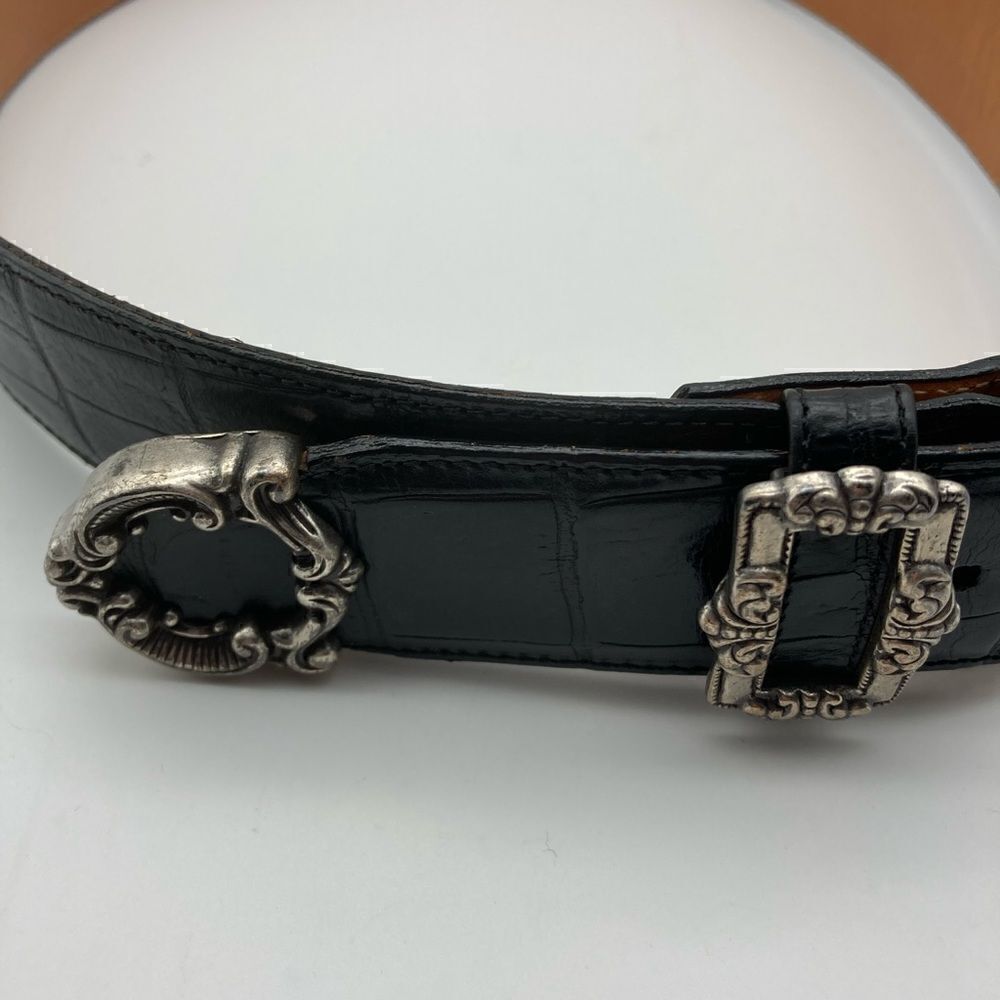Brighton 1993 Vintage Silver Details Size M 43003 Black Leather Belt - Picture 4 of 12